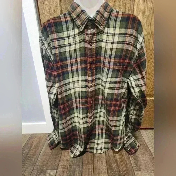 G.H. Bass & Co Green Orange Plaid Flannel Long Sleeve Button Up Shirt Mens Sz Lg - Picture 1 of 6